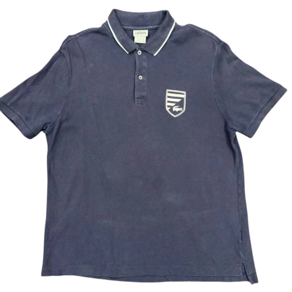 Vintage Lacoste Navy Blue Button-Down Polo Shirt Men’s XL Silicone Shield Logo